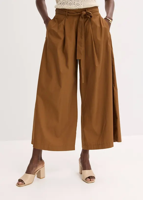 Byxa i poplin av bomullsmix + skärp (2 delar), bonprix