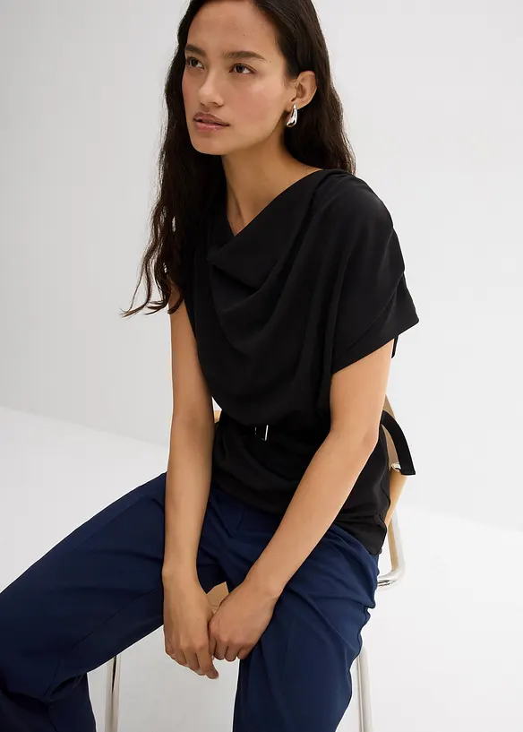 Draperat linne i kräpp med struktur, bonprix