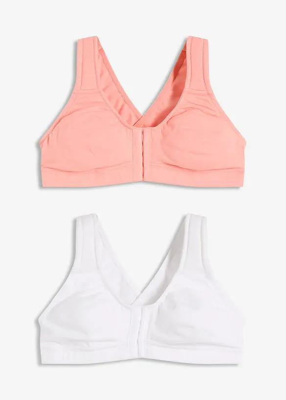 BH med framknäppning utan bygel (2-pack), ekologisk bomull, bonprix