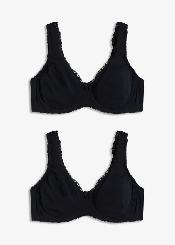 T-shirtbehå med bygel och minimizereffekt (2-pack), ekologisk bomull, bonprix