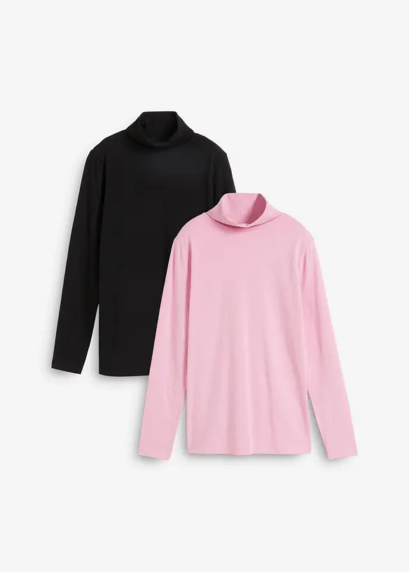 Långärmad polotröja i bomullsblandning (2-pack), bonprix