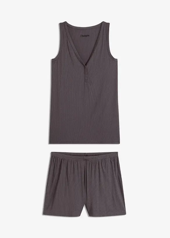 Pyjamas i mjukt, ribbat material, med shorts, bonprix