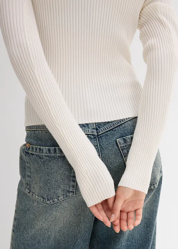 Ribbstickad topp av mjuk viskosmix, bonprix