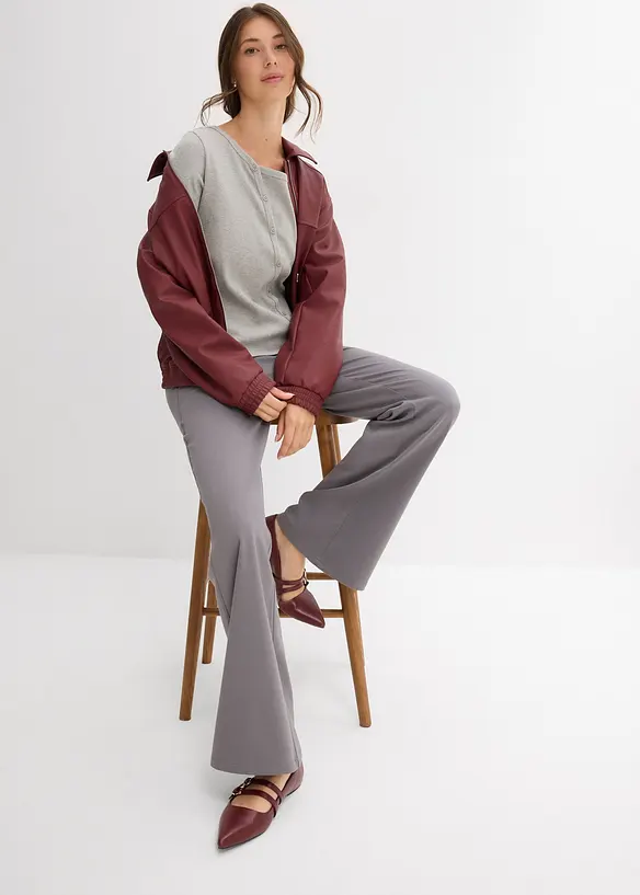 Ribbstickad topp med långa ärmar, bonprix