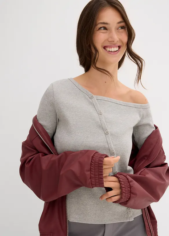 Ribbstickad topp med långa ärmar, bonprix