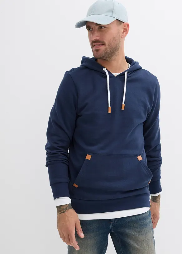 Hoodie med detaljer i skinnimitation, bonprix