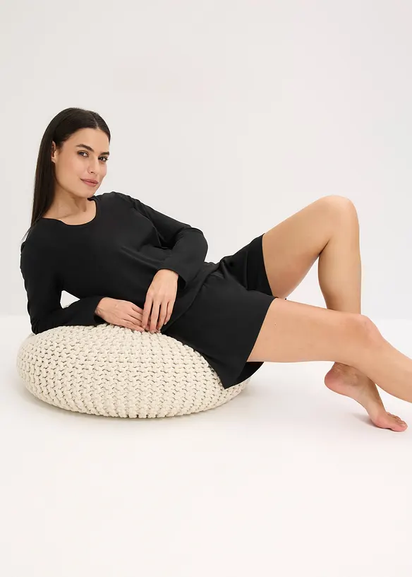 Långärmad topp och shorts i mjukt material, bonprix