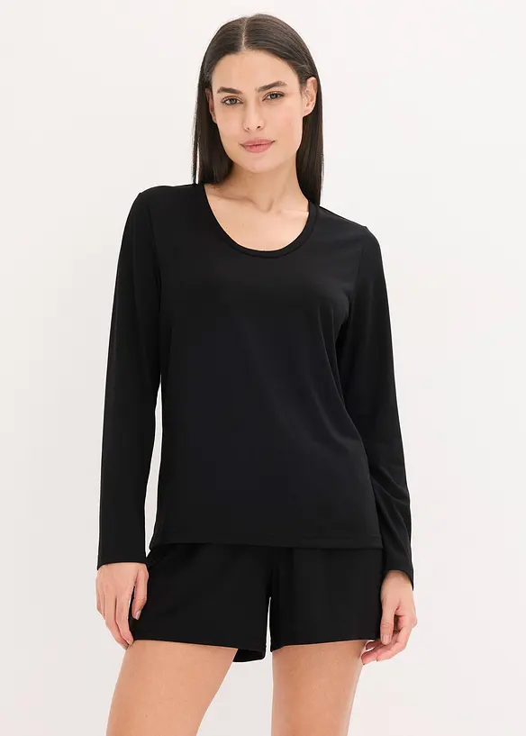 Långärmad topp och shorts i mjukt material, bonprix
