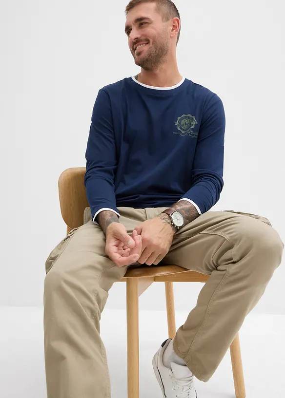 Långärmad T-shirt med 2-i-1-look, bonprix