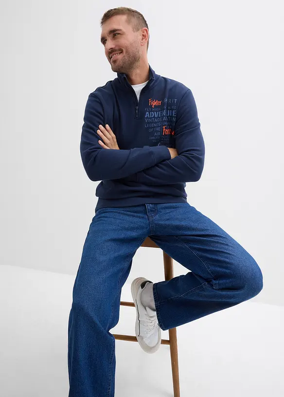 Sweatshirt med krage och dragkedja i ren bomull, bonprix