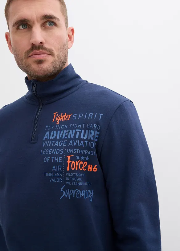 Sweatshirt med krage och dragkedja i ren bomull, bonprix
