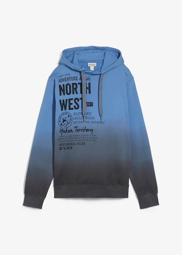 Sweatshirt med huva i ren bomull, bonprix