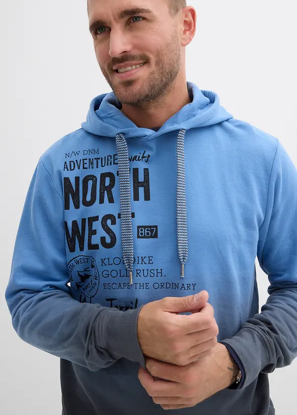 Sweatshirt med huva i ren bomull, bonprix