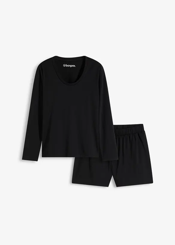 Långärmad topp och shorts i mjukt material, bonprix