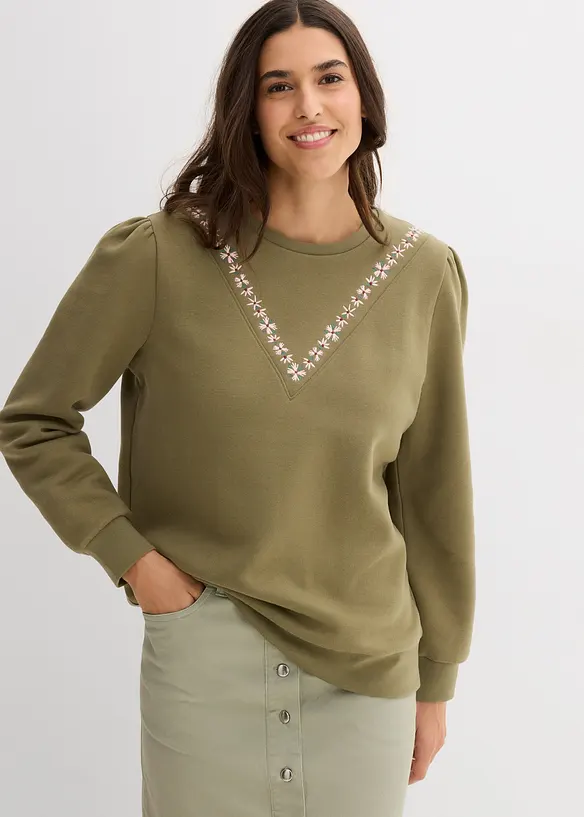 Sweatshirt med broderi i bomullsmix, bonprix