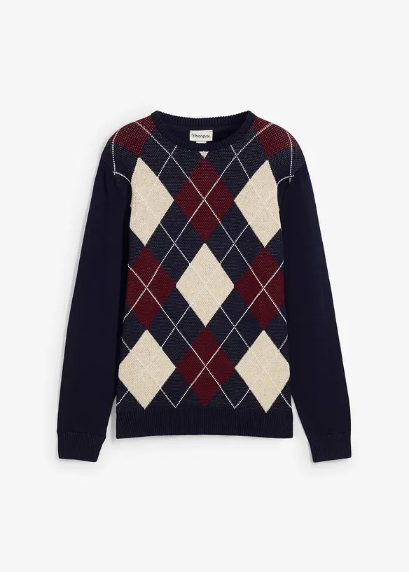 Tröja med argyle-mönster i ren bomull, bonprix