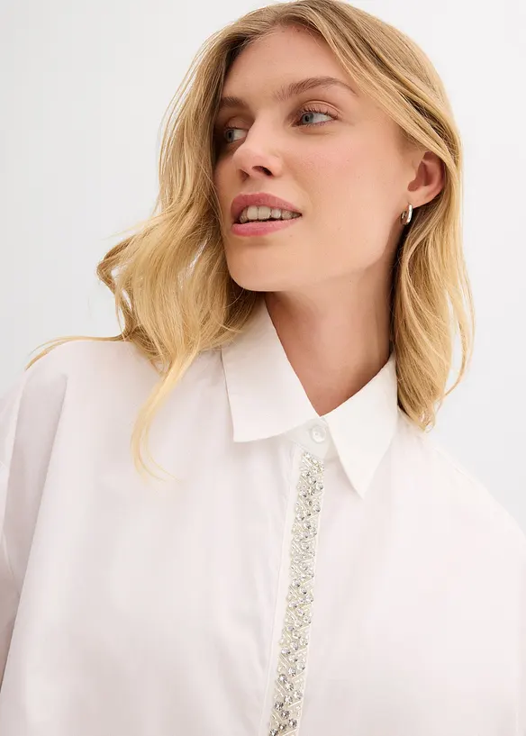 Skjortblus med strassapplikation, bonprix