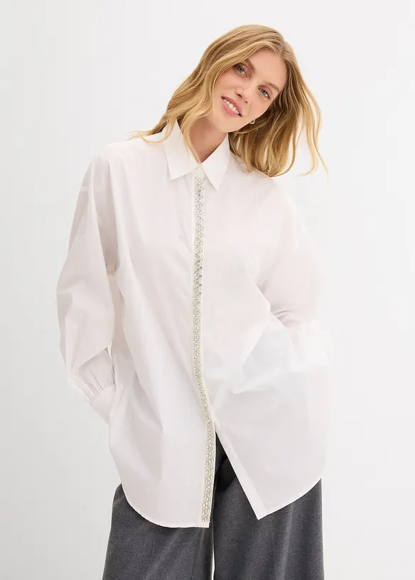 Skjortblus med strassapplikation, bonprix