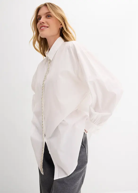Skjortblus med strassapplikation, bonprix