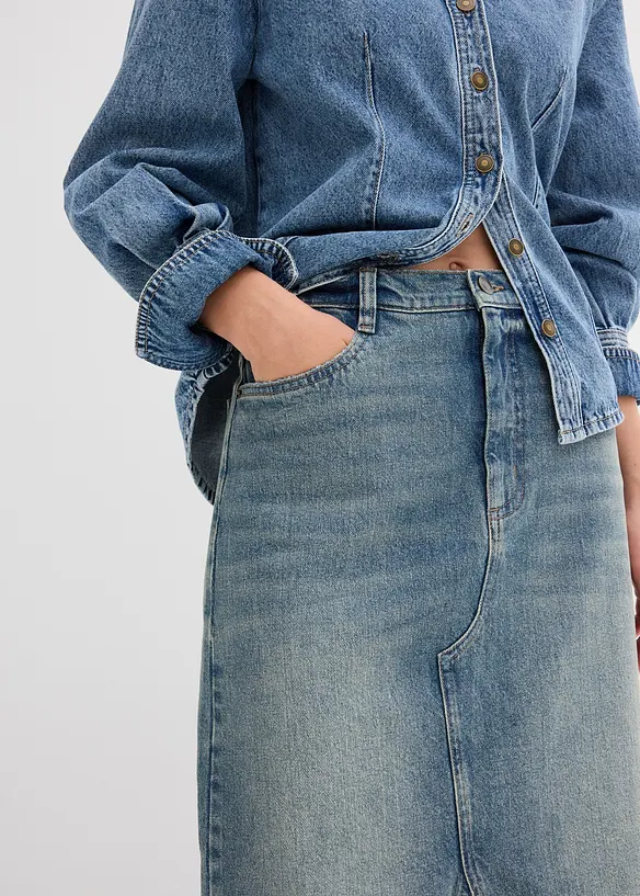 Jeanskjol i maxilängd med Mid Waist, bonprix