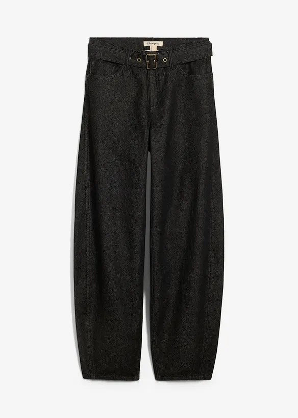 Barrel Jeans Mid Waist med skärp, bonprix