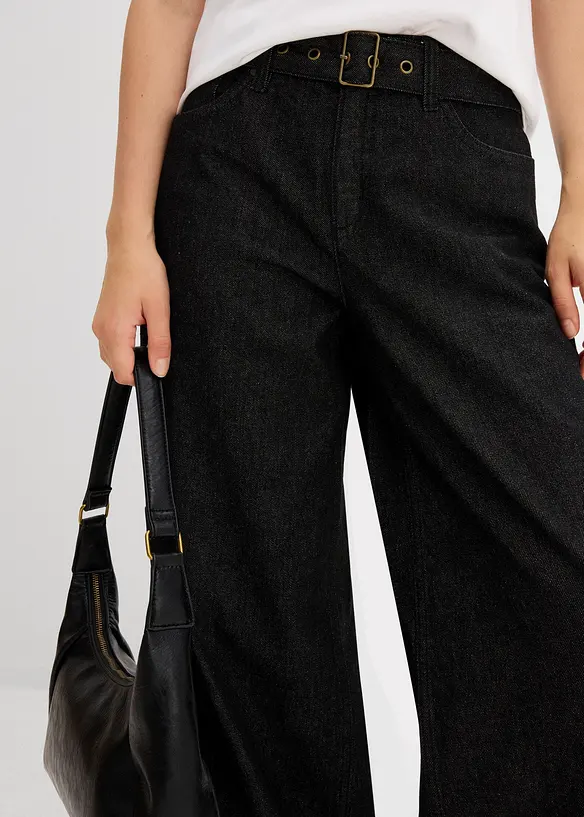 Barrel Jeans Mid Waist med skärp, bonprix