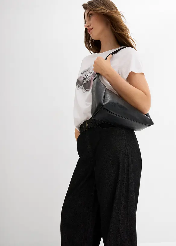 Barrel Jeans Mid Waist med skärp, bonprix