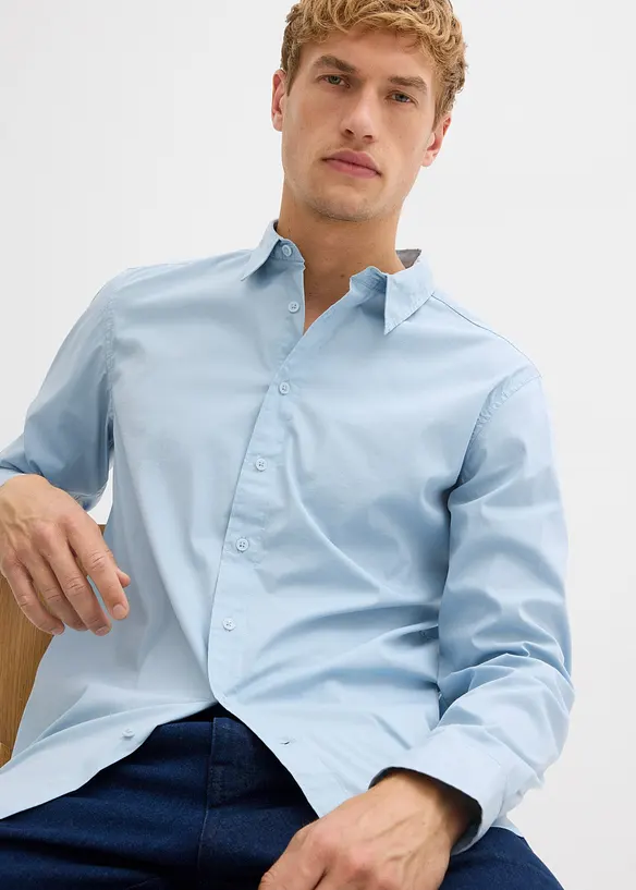 Långärmad skjorta med bomull och stretch, Regular Fit, bonprix