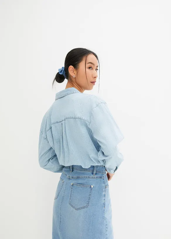 Stretchig jeanskjol, High Waist, bonprix