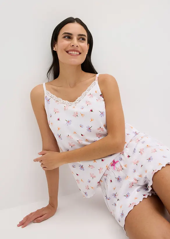 Pyjamas med shorts, ribbat material, bonprix