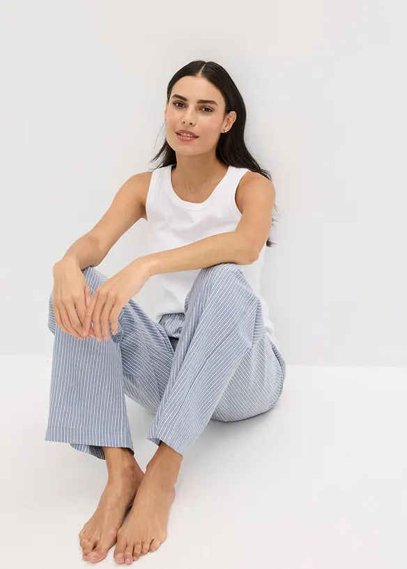 Pyjamas med ribbstickat linne och vävd byxa, bonprix