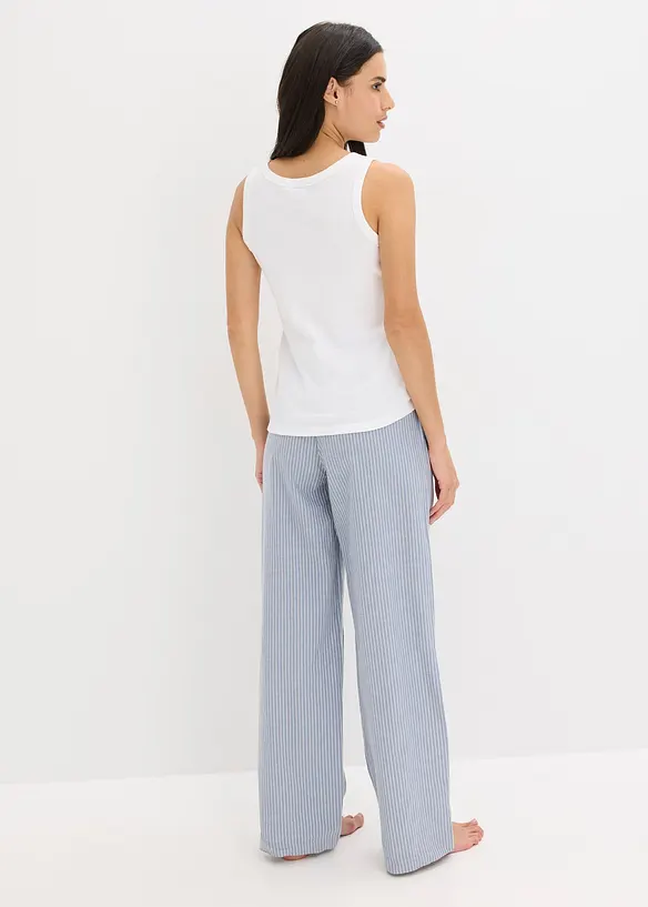 Pyjamas med ribbstickat linne och vävd byxa, bonprix