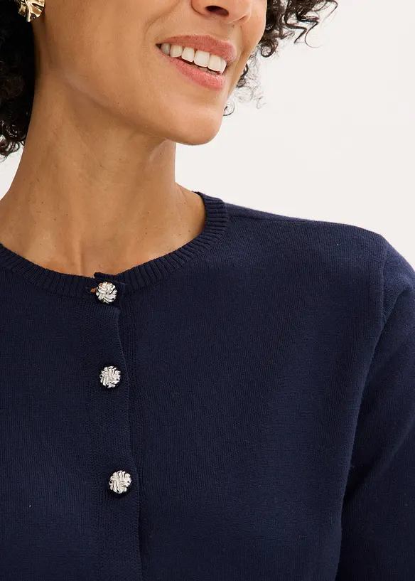 Finstickad cardigan i viskosmix, bonprix