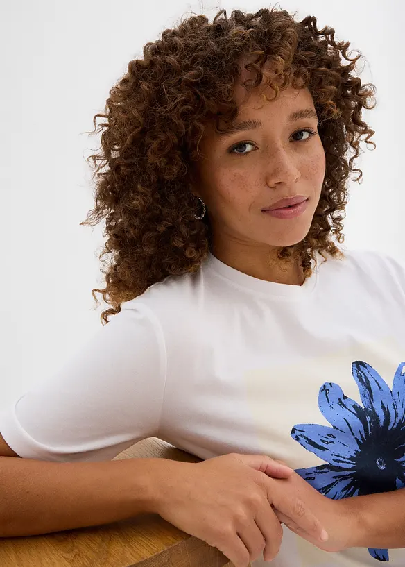 T-shirt med tryck, av ren bomull, bonprix