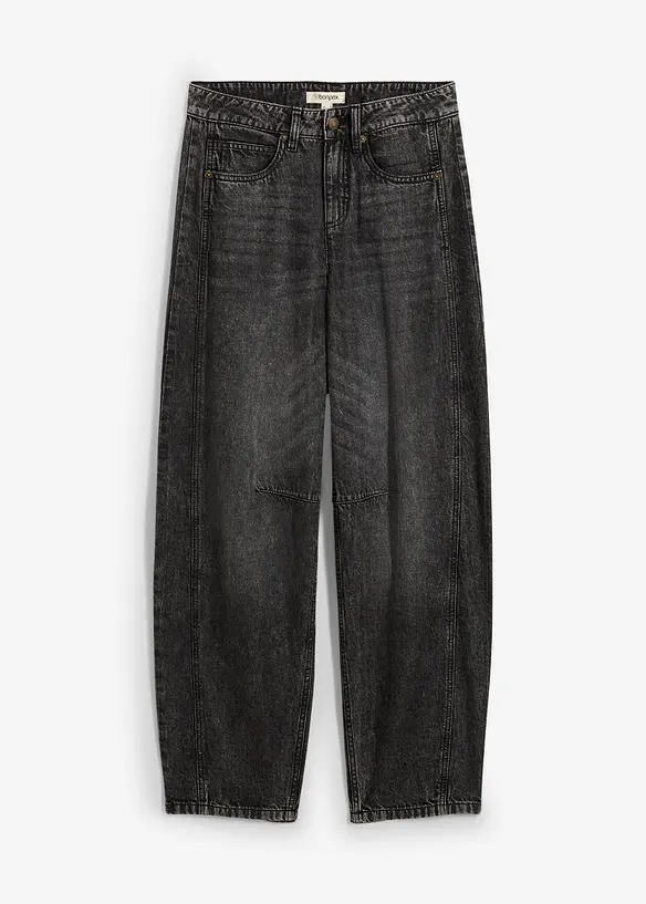 Jeans i Barrel-modell, Mid Waist, Super Soft, bonprix