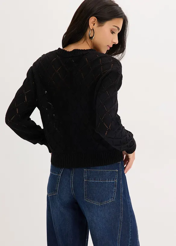 Stickad hålmönstrad cardigan, bonprix
