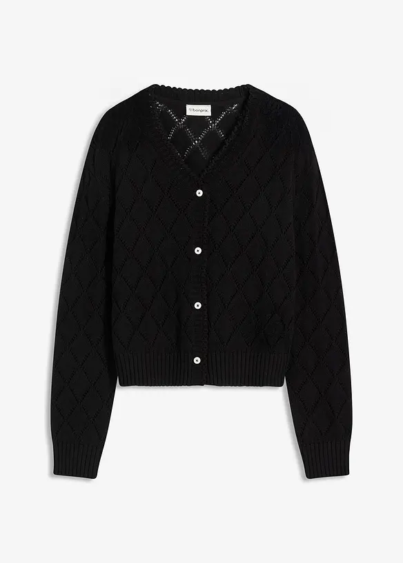 Stickad hålmönstrad cardigan, bonprix