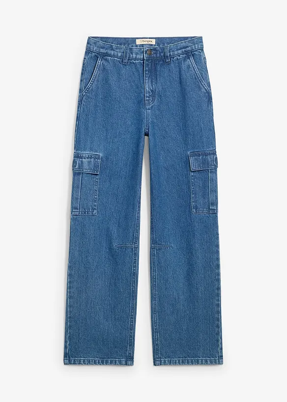 Loose Fit Cargo Jeans med justerbar midja, Straight, bonprix