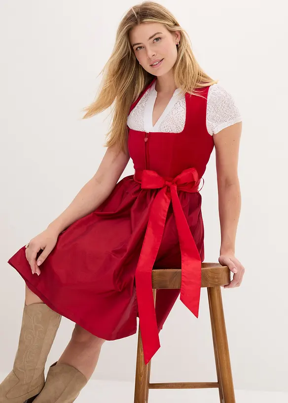 Dirndl med sammetlivstycke och satinförkläde (2 delar), bonprix