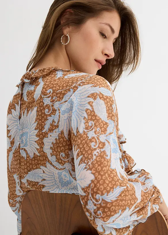 Chiffongblus med rysch, bonprix