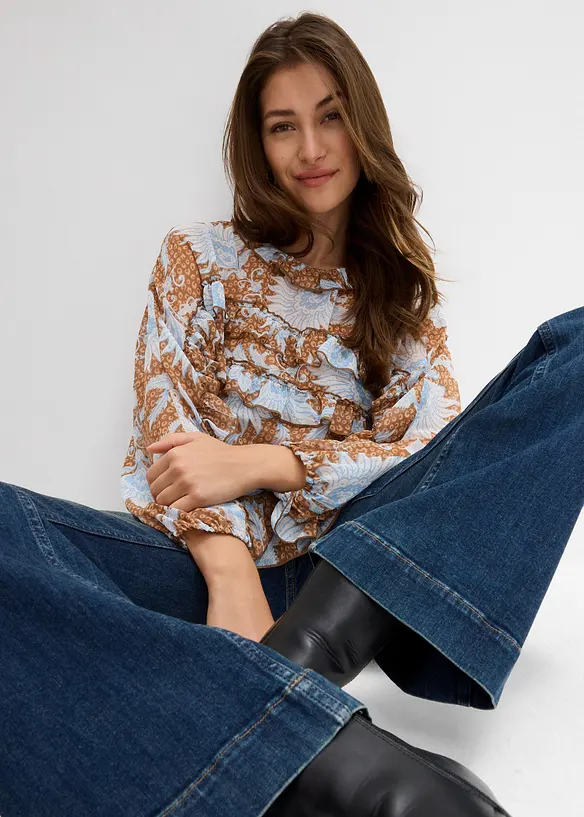 Chiffongblus med rysch, bonprix