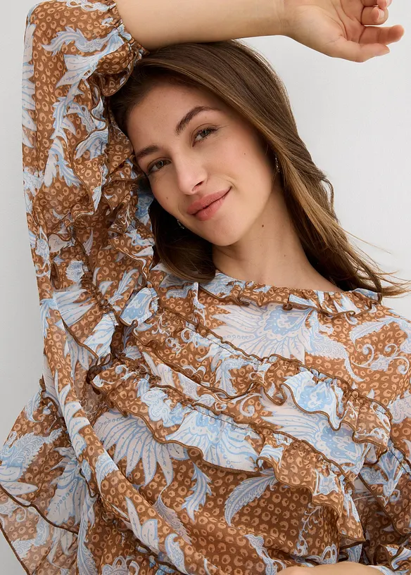 Chiffongblus med rysch, bonprix