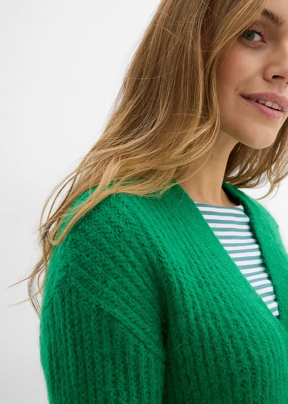 Stickad cardigan med ylleandel, bonprix
