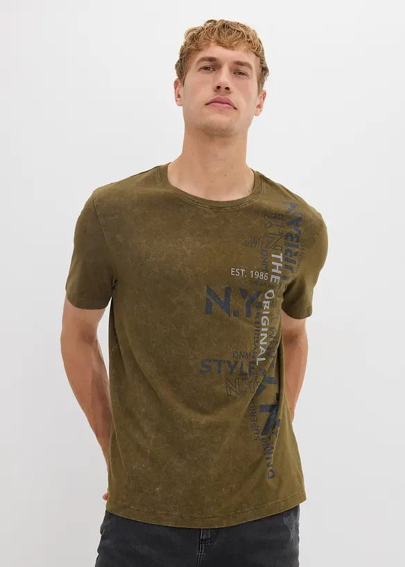 T-shirt i tvättad stil av ekologisk bomull, bonprix