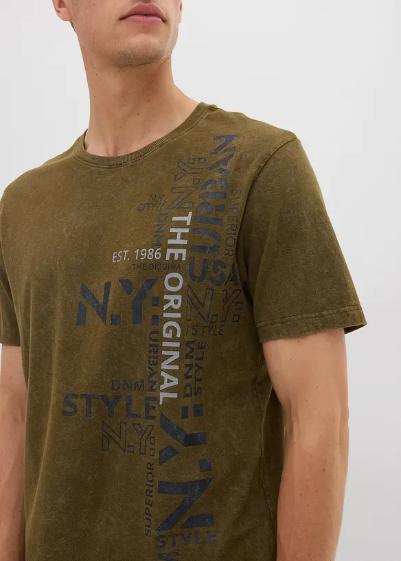 T-shirt i tvättad stil av ekologisk bomull, bonprix