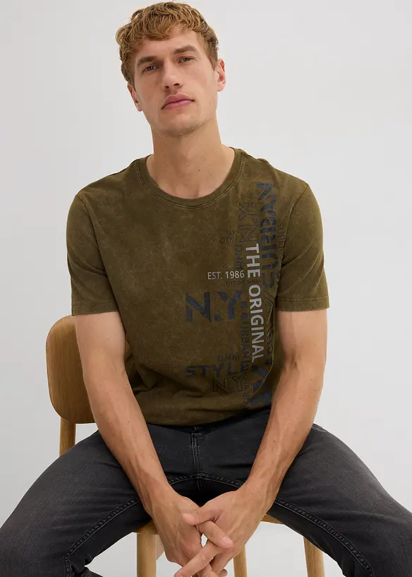T-shirt i tvättad stil av ekologisk bomull, bonprix