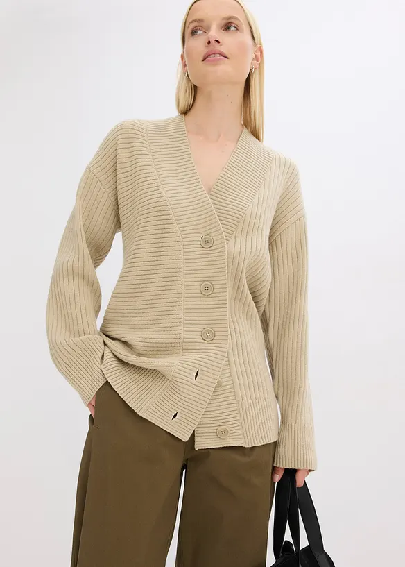 Cardigan med ribbstickat mönster, bonprix