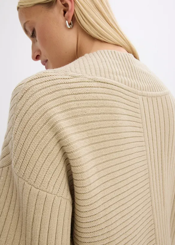 Cardigan med ribbstickat mönster, bonprix