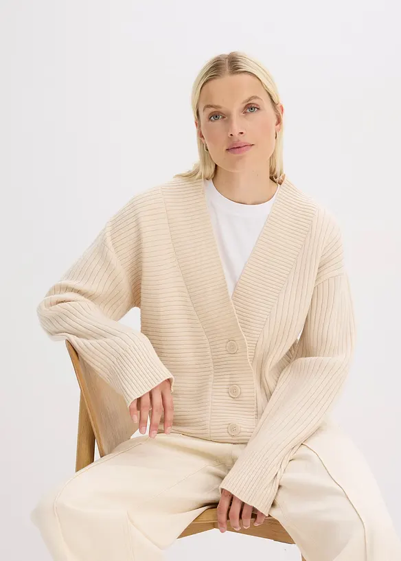 Cardigan med ribbstickat mönster, bonprix