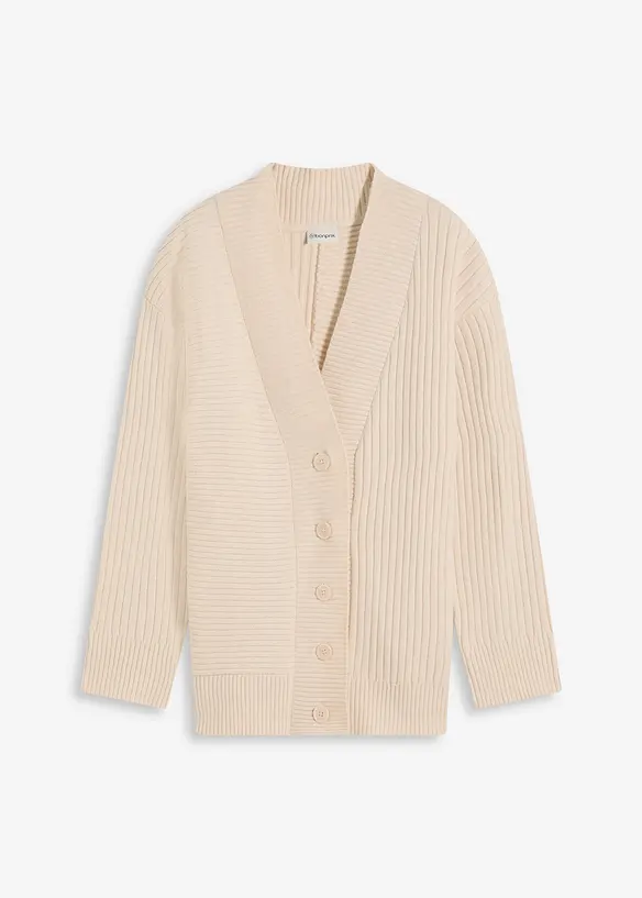 Cardigan med ribbstickat mönster, bonprix